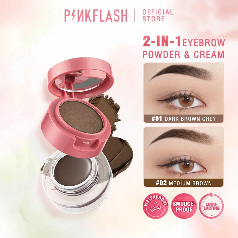 PINKFLASH 2 In 1 Eyebrow Powder Cream Double-Deck Waterproof Multi-uses Pigment Smudge-proof Eyebrow Enhancer Makeup Cosmetics