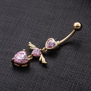 KUNIU 1pc Cute Fashion Angel Wings Heart Shape Zircon Belly Ring Women's Fit Piercing Body Jewelry