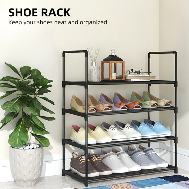 Shoe Rack 4 Tier / 6 Tier Shoe Organizer with 4 Shelves / 6 Shelves Metal Shoe Storage Stackable for Living Room Hallway Black