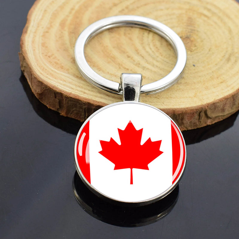 Esspoc Flag Keychain Double Side USA UK Ukraine Canada Mexico Country Flags Glass Dome Keychains Jewelry Patriot Souvenir Gifts