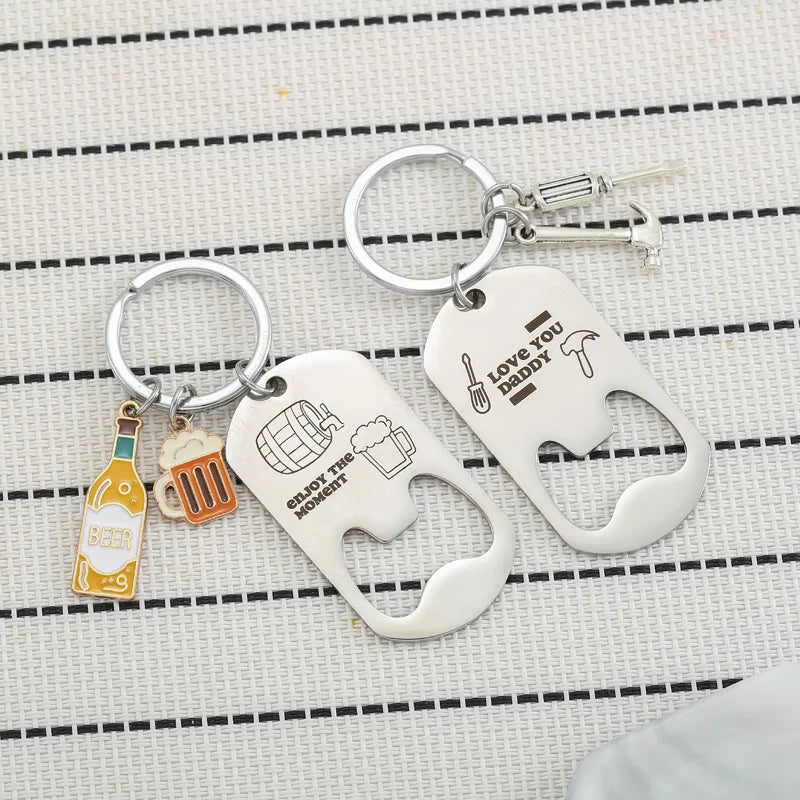 Beer Bottle Opener Stainless Steel Keychain Pendant Father's Day Gift