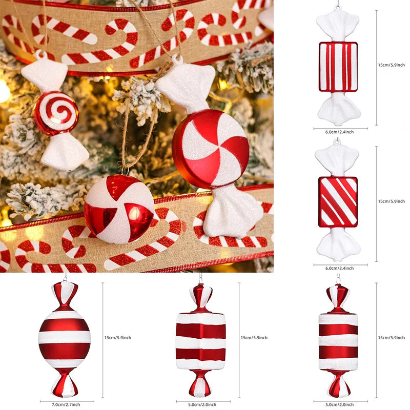 Christmas Candy Santa Claus Pendants Hanging Grinch Red Green White Meteor Candy Strips Beading Creative Diy Hanging Decoration