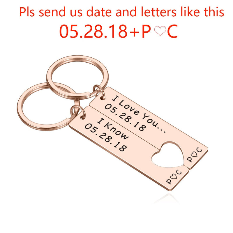 Personalized Heart Keychain Set  Engraved King Date and Name Love Keyring Gift for Couples Girlfriend Boyfriends Key Chain Rings