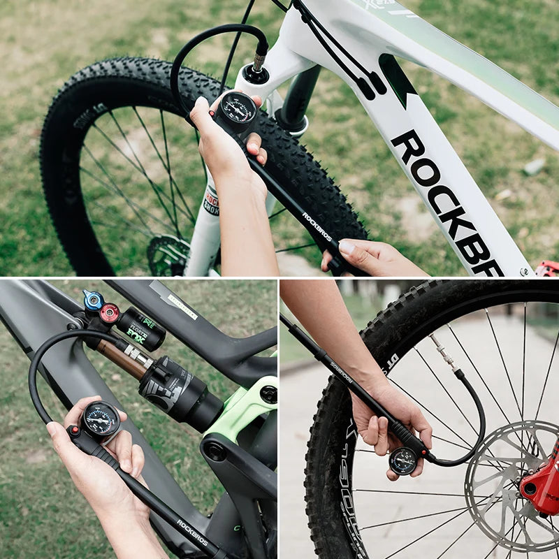 ROCKBROS Bike Air Pump 300PSI High-pressure Barometer Fork Pump Suspension MTB Portable Bicycle Inflator Cycling Accessories