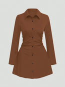Autumn New Arrivals Plus Size Women's Casual Slimming Waist-Defining Long-Sleeved Shirt Dress For Everyday Wear and Office
