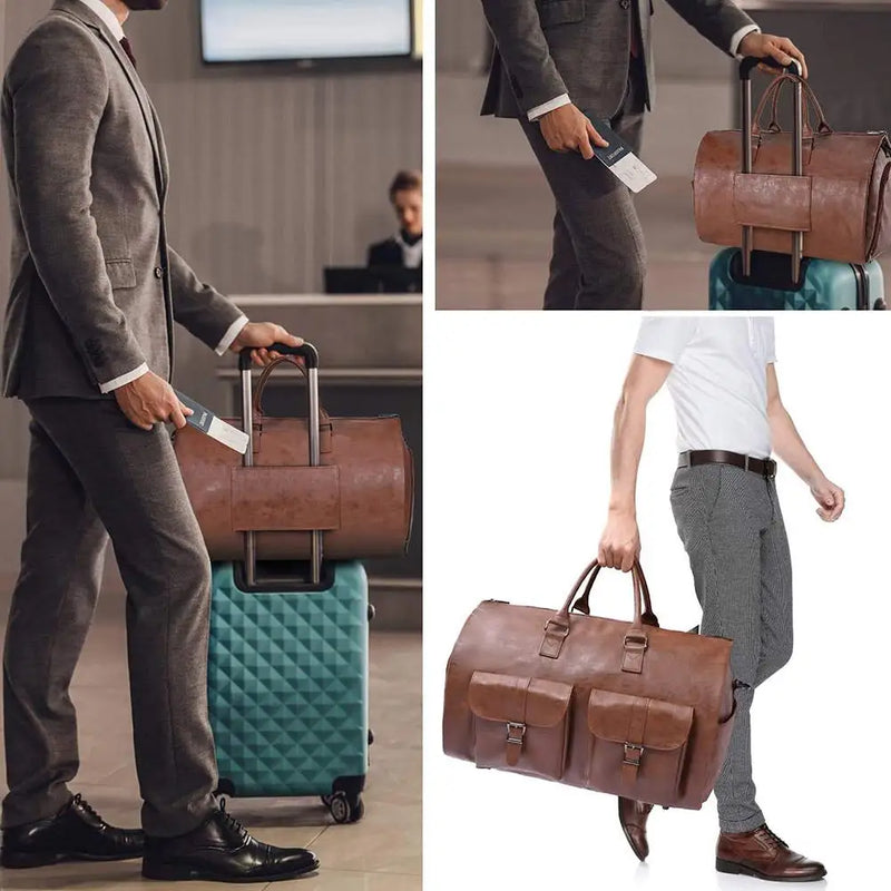 Garment Bag For Travel, Convertible Carry On Garment Duffel Bag For Men Waterproof PU Large Weekender Bag 2 In 1 Suit Dress Bag