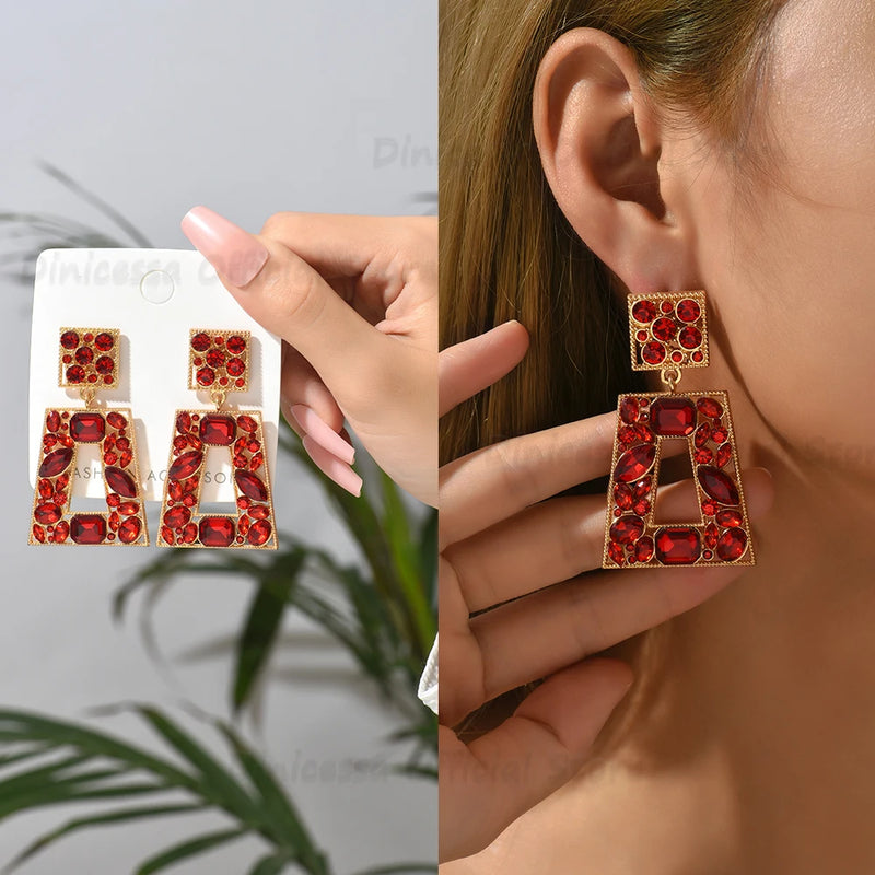 Fashion Metal Hollow Crystal Geometric Dangle Earrings For Women 2022 Trend Boho Luxury Design Pendientes Vintage Party Jewelry