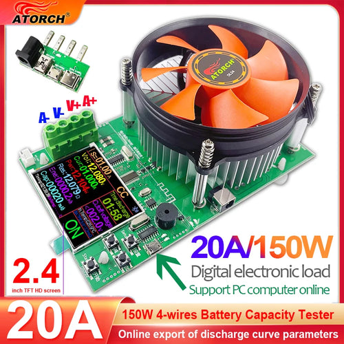 150W 4-Draht Batteriekapazitätstester 2,4 Zoll TFT Farbbildschirm CNC Typ Elektronische Last Entladungstester mit EU-Adapter