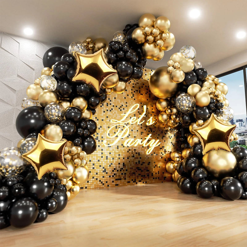 134pcs Black Gold Balloon Garland Arch Kit Latex Confetti Balloon Happy Birthday Party Decor Wedding Anniversary Baby Shower