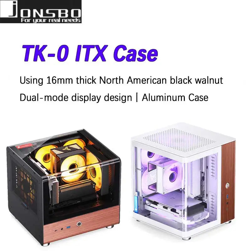 JONSBO TK-0 ITX Sea View Room Curved Glass Case Split compartment design North American walnut wood decoration small Chassis