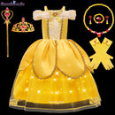 Girls Belle Princess Dress LED Light Up Summer Cosplay Costume Beauty and the Beast Clothing Birthday Party Gift