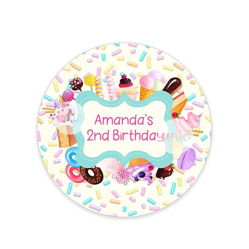 Candy Ice Cream Sweet Party Birthday Decor Labels Custom Baby Shower Party Personalise Any Text Stickers Candy Land World