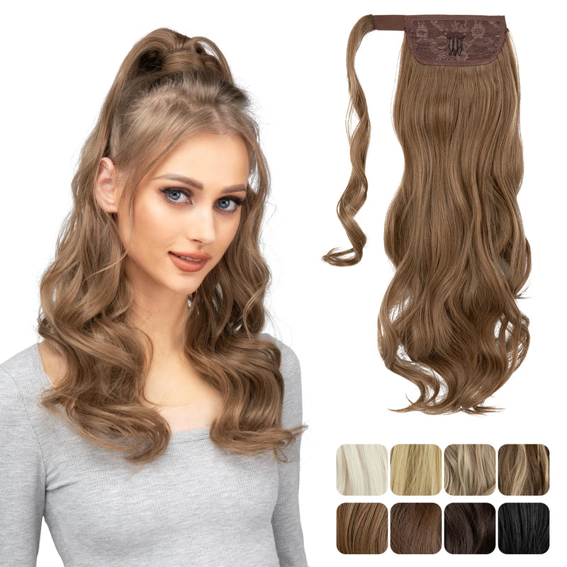 Synthetic Long Wavy Ponytail Hair Extension Curly Clip in Fake Hairpiece Wrap Around Pigtail Smooth False Pony Tail For Women