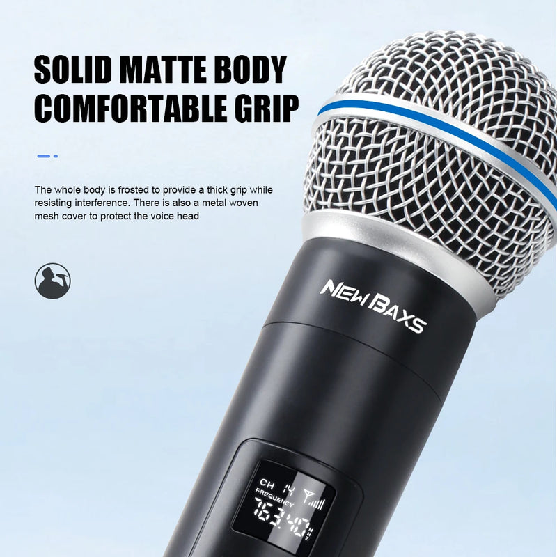 Wireless Dual Handheld Dynamic Microphone Karaoke Microphone with Rechargeable Receiver for Wedding Party Speech Church Club