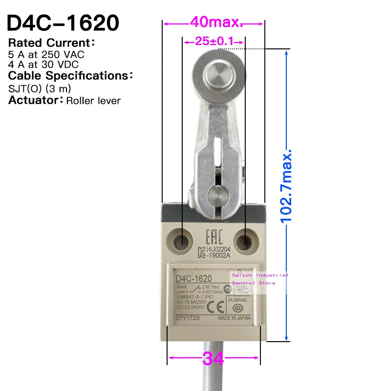 High strength waterproof travel limit switch D4C-1202 1201 1203 1220 1224 1231 1232 1233 1250 1260 1620 3324 Enclosed switch1227