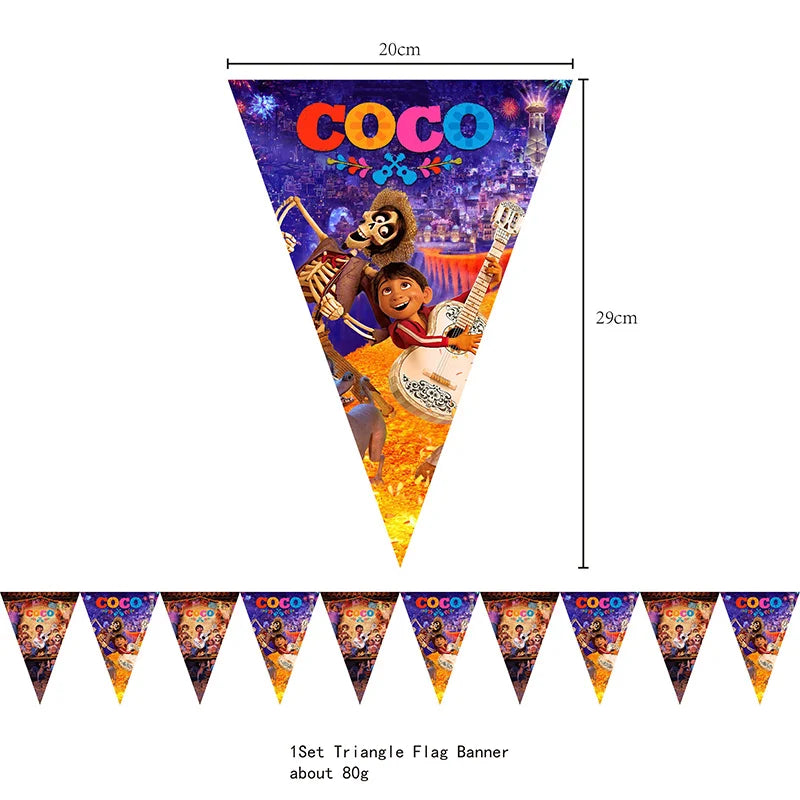 Coco Theme Paper Cup Bag Plate Tablecloth Straw Blowout Balloon Banner Cake Topper Card Show Party Decoration Supply Favor Gift