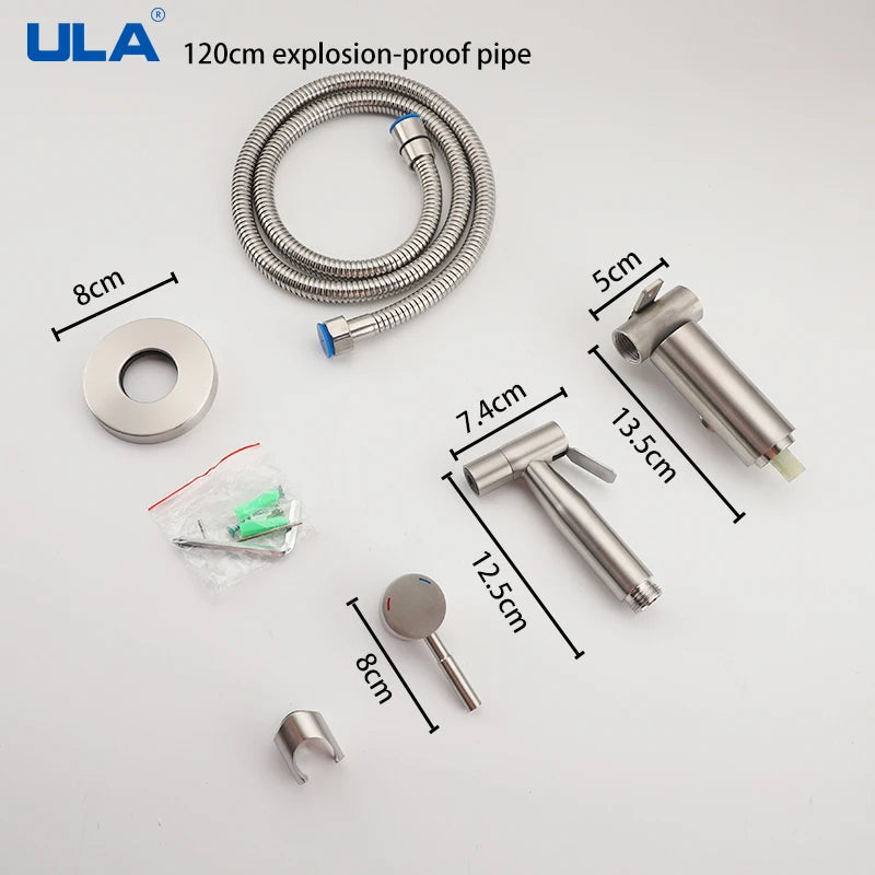 ULA Bidet Faucet Stainless Steel Portable Toilet Bidet Sprayer Set Toilet Faucet Hygienic Shower Hot Cold Water Shoer Head