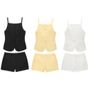 HH Summer Women Solid Square Collar Single Breasted Vest-style Sleeveless Top+High Waist Zipper Side Pocket Mini Shorts Suit