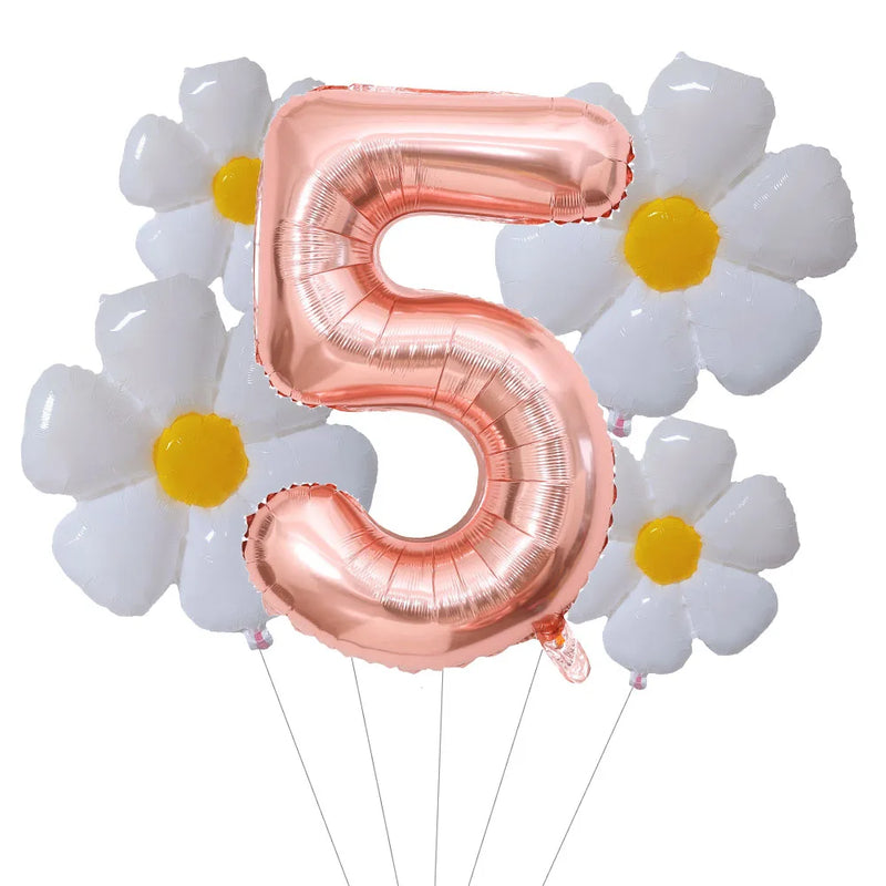 5Pcs Groovy One Party Balloons Set 32inch Rose Gold Number Balloon for First Birthday One Groovy Baby Daisy Party Decorations