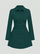 Autumn New Arrivals Plus Size Women's Casual Slimming Waist-Defining Long-Sleeved Shirt Dress For Everyday Wear and Office
