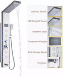 Rain Waterfall LED Shower Panel Black Shower Column Tower Digital Screen TEMP Mixer Tap Spray Bidet Shower Mixer Faucet