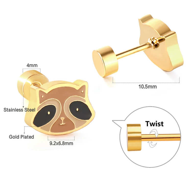 LUXUSTEEL Lovely Coloful Animal Stud Earrings For Girls Stainless Steel Anti-allergy Rabbit Penguin Dog BFF Jewelry Gifts