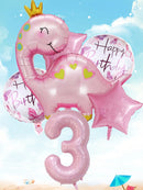1set Pink Crown Dinosaur Foil Balloons 40 Inch Number Helium Balloon Baby Girl Children‘s Birthday Party Decorations Kids’