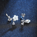 Pure 925 Sterling Silver Lady's New Fashion Jewelry Crystal Leaf Shell Flower Stud Earrings XY0211