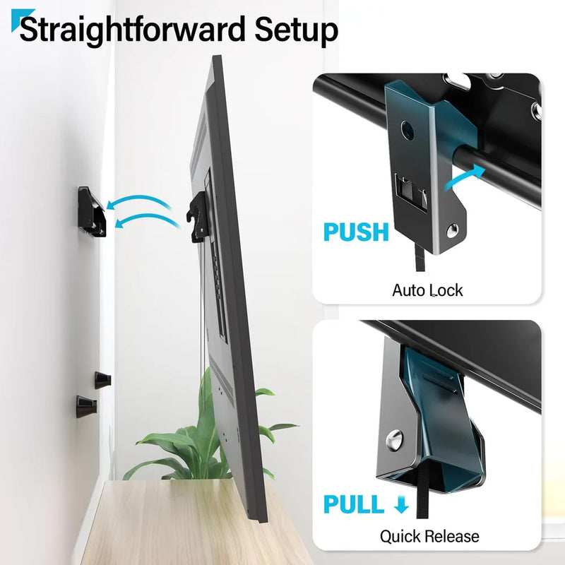 TV Wall Mount for 26-55 Inch TV up to 50kg, No Drill Low Profile TV Mount, Easy Install Wall Mount TV Bracket, Max VESA 400x400m