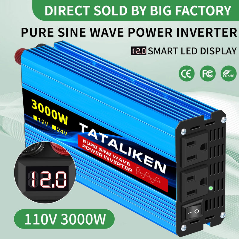 1600W/2200W/3000W/4000W Pure Sine Wave Inverter DC 12V/24V to AC 220V 50hz Power Inverter Charger Converter Adapter EU Socket