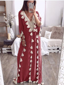 Dubai Türkei Muslim Abaya Kleid Damen Boho Sommer Quaste Marokkanischer Kaftan Strandkleid Islamische Kleidung Lange Kleider Ropa Lange Roben