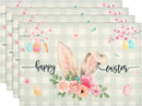 2024 Easter Rabbit Table Runner Linen Bunny Dining Table Cloth Placemat Spring Holiday Happy Easter Decoration for Home Kitchen