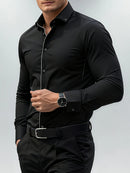 FGKKS New Men Shirts Brand Fashion Quality Smart Business Four Season Long Sleeve Casual Patchwork Elastic Male Dress Shirt