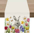 2025 Easter Rabbit Table Runner Linen Bunny Dining Table Cloth Placemat Spring Holiday Happy Easter Decoration For Home Kitchen