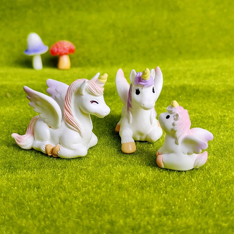 4pc Unicorn Family Set  Animal Gift Decoration Resin Craft Miniature Figure Tiny For Bonsai Microlandscape Fairy Garden Decor