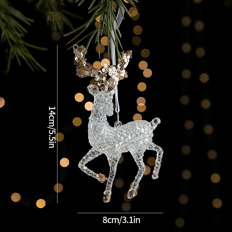 Christmas Decoration Acrylic Snowflake Icicle Pendants Xmas Tree Decor Snowflower Bell Hanging Pendant Home New Year Gift 2025