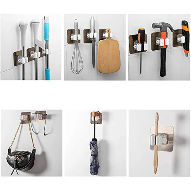 Multi-Purpose Hooks Mop Holder Wall Mounted Organizer Rack Brush Broom Hanger Hook Kitchen bathroom Waterproof Hook Self-Adhesiv