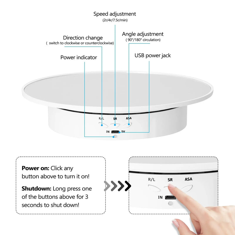 200mm 3 Speeds Photography Rotating Display Stand 360 Electric Rotating Product Display Turntable For Video Shooting