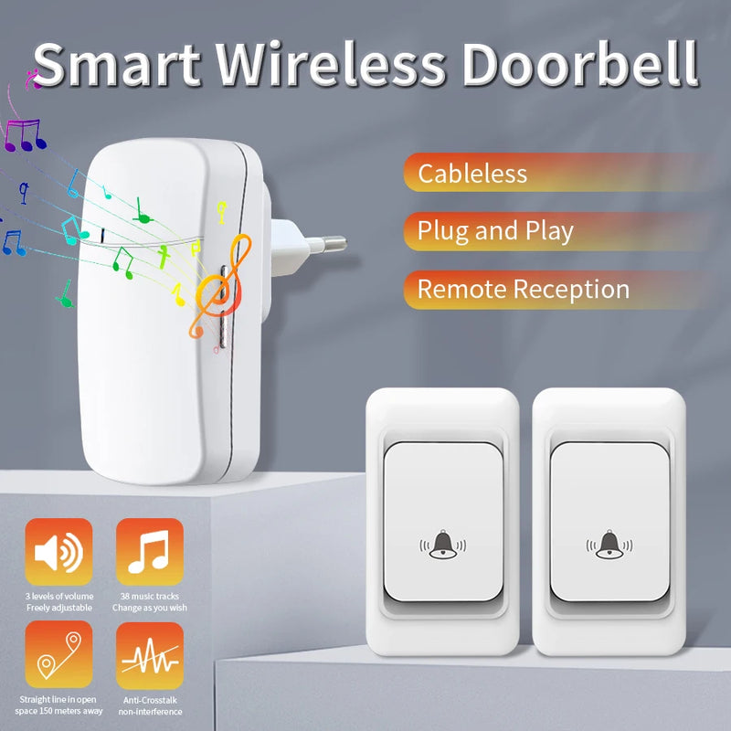 Wireless Smart Doorbell WiFi 300M Distance with Chime 3-level Volume Adjustment Connectivity Home Security Device