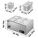 VEVOR 110V Commercial Food Warmer 1x1/3GN&4x1/6GN 5-Pan Stainless Steel Bain Marie 13.7 Quart Capacity for Catering Restaurants