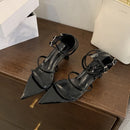 Comfort Shoes for Women Pointed Heel Sandals 2025 Summer Shallow Mouth Suit Female Beige Retro New Girls Stiletto Black  Spring