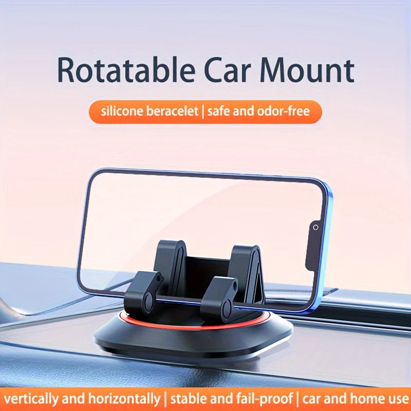 Rotatable Silicone Car Mount, Dashboard Phone Holder, 360° Rotation, Washable Strong Base, Compatible with Auto, Rectangle Shape