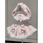 The Rabbitry | Two-Piece Furry Slip Dress and Hooded Cape Set