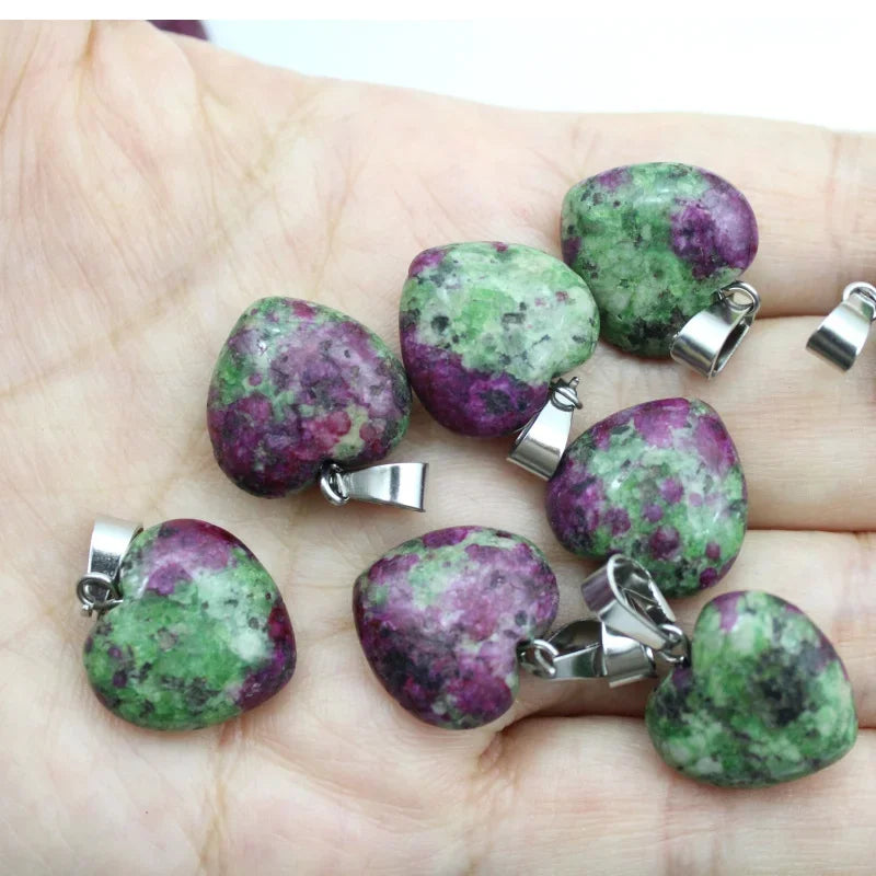Natural Stone 16mm Heart Pendant Amethyst Opal Necklace Pendant for DIY Making Jewelry Accessories Wholesale 15 Pieces