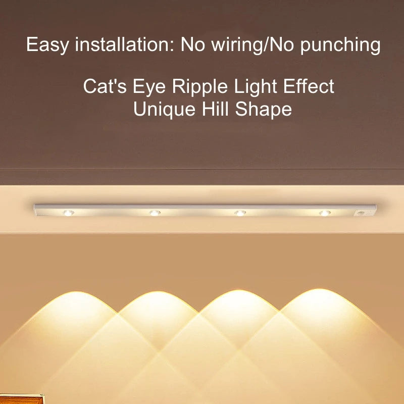 LED Under Cabinet Lamp PIR Motion Sensor Wireless Ultra-Thin Night Light for Kitchen Bedroom Wardrobe USB Rechargeable Bar Tube