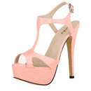 2026 New Women Sandals 14cm Sexy T-Strap Peep Toe Platform Summer Red Wedding Shoes Patent Leather Thin High Heels Big Size 44