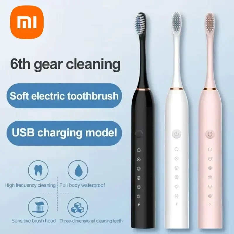 Xiaomi Six Speed Mode Electric Ultrasonic Toothbrush Home Soft Hair Waterproof USB Charge Tooth Cleaner Automatic Couple Set New