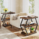 Tribesigns End Table, Industrial Side Table with 3 Storage Shelves, Wood Sofa Side Table with Geometric Metal Frame