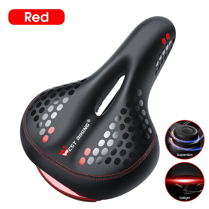 WEST BIKING Bicycle Saddle with Tail Light Thicken Widen MTB Bike Saddles Soft Comfortable Bike Hollow Cycling Bicycle Saddle