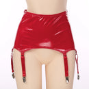 Damen Lackleder-Strumpfbänder mit Metallclips Strapsgürtel Clubwear Bühnenperformance Rave Kostüm Unterwäsche Dessous